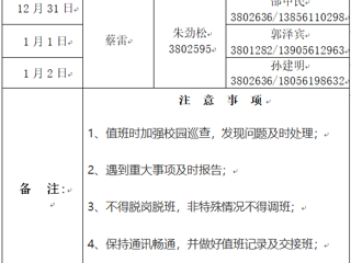 乐鱼网页版登录入口（滨湖校区）后勤服务与管理处 2023年元旦假期值班表