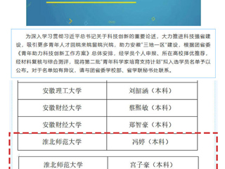 学校3名本科生入选安徽省“青年科学家培育支持计划”